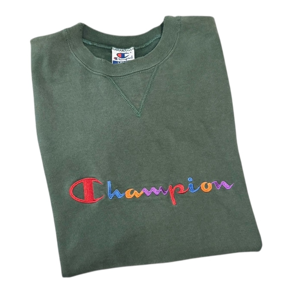 Champion VINTAGE Crewneck Sweatshirt Men size Large L Green 1990's HAS WEAR VTG